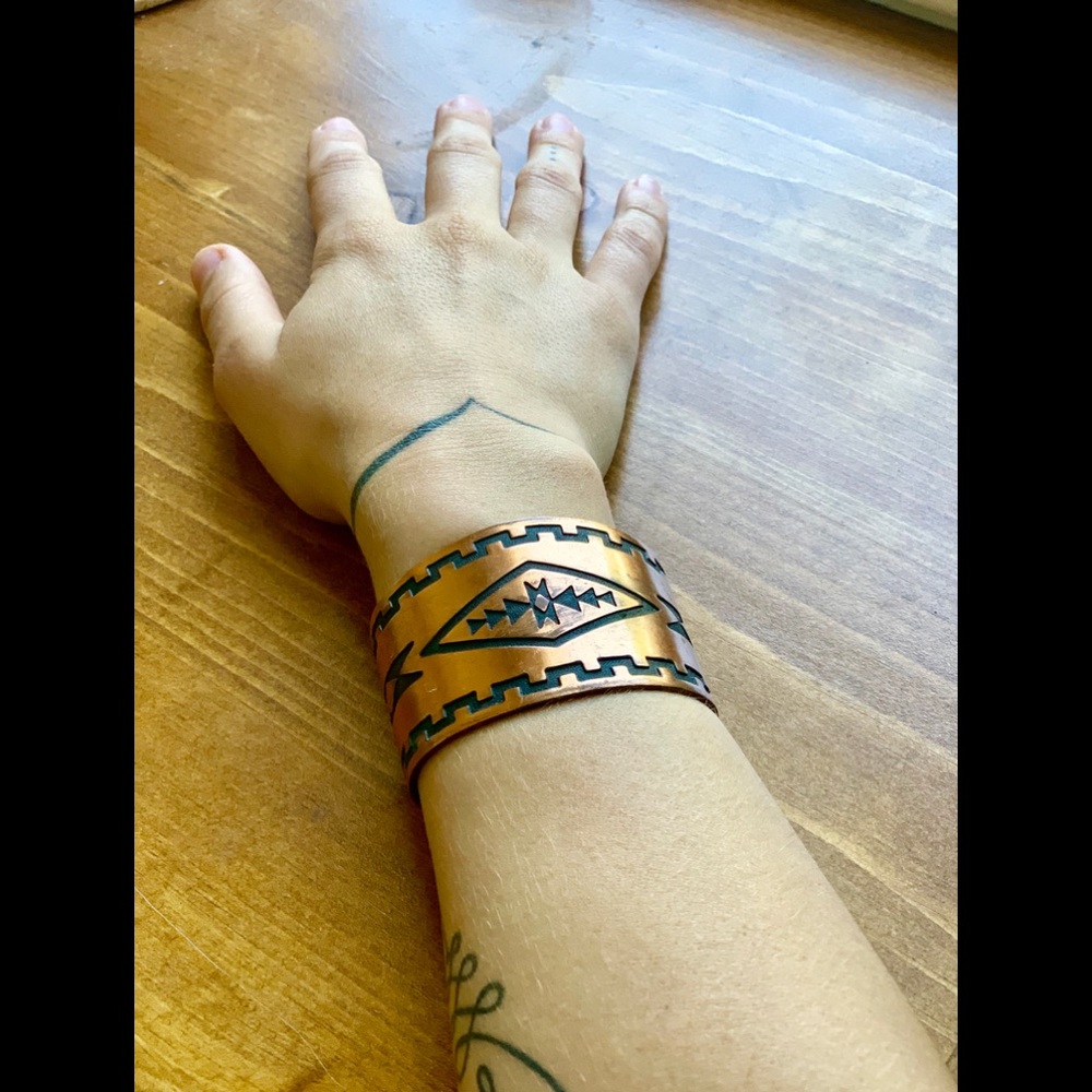 Solid Copper Aztec-Styled Bracelet Cuff - image 2